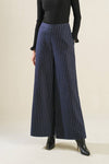 High Waist Stripe Print Wide Leg Pants Navy