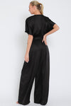 Reba Dolman Sleeve Waist Tie Wide Leg Jumpsuit Black