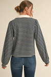 Long Sleeve Bow Tie Stripe Print Top Navy