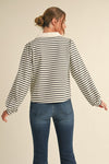 Long Sleeve Bow Tie Stripe Print Top Ivory