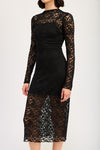 Long Sleeve Mock Neck Lace Midi Dress Black