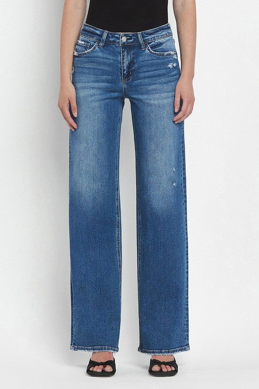 Mid Rise Wide Leg Jeans Dark Wash