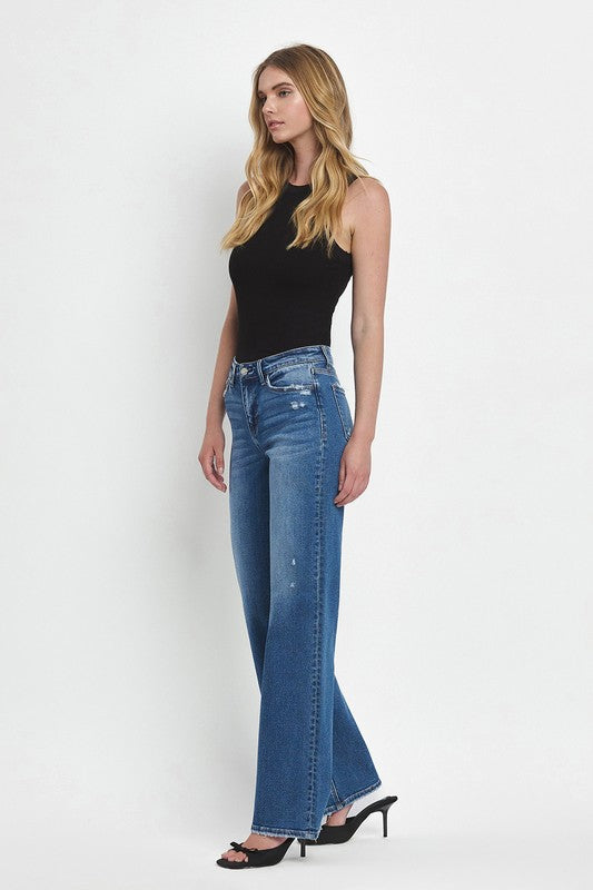 Mid Rise Wide Leg Jeans Dark Wash