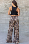  Leopard Print Wide Leg Drawstring Satin Pants Brown