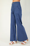 High Waist Flared Leg Pants Navy