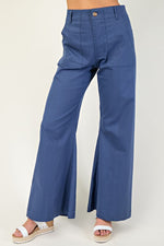 High Waist Flared Leg Pants Navy