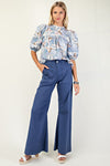 High Waist Flared Leg Pants Navy