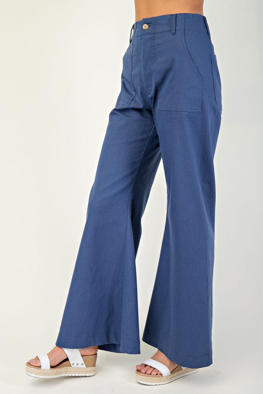 High Waist Flared Leg Pants Navy