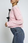  Long Sleeve Sequined Bow Tie Jacket Pink