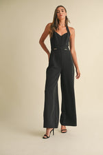 Sleeveless Halter Neckline Wide Leg Jumpsuit Black