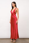 Sleeveless Cross Back Satin Maxi Dress Red