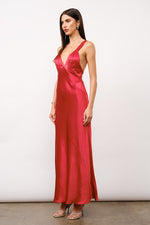 Sleeveless Cross Back Satin Maxi Dress Red