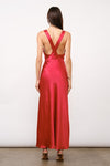 Sleeveless Cross Back Satin Maxi Dress Red