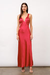 Sleeveless Cross Back Satin Maxi Dress Red