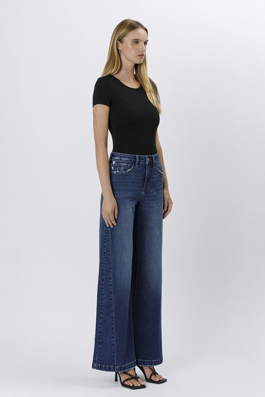 High Rise Tummy Control Wide Leg Jeans Dark Wash