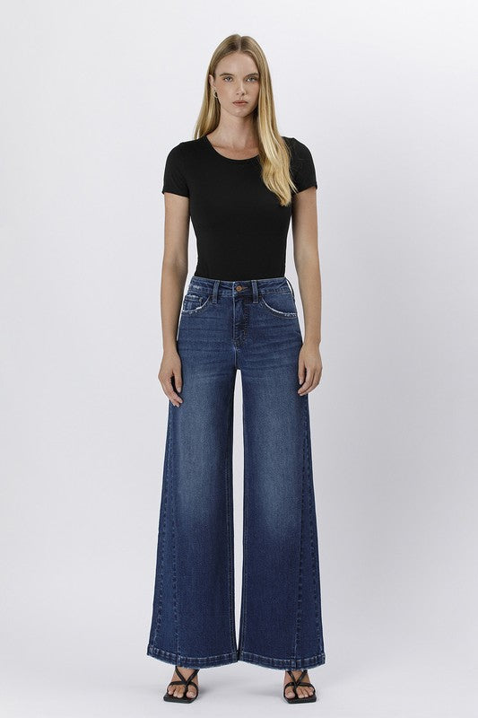 High Rise Tummy Control Wide Leg Jeans Dark Wash