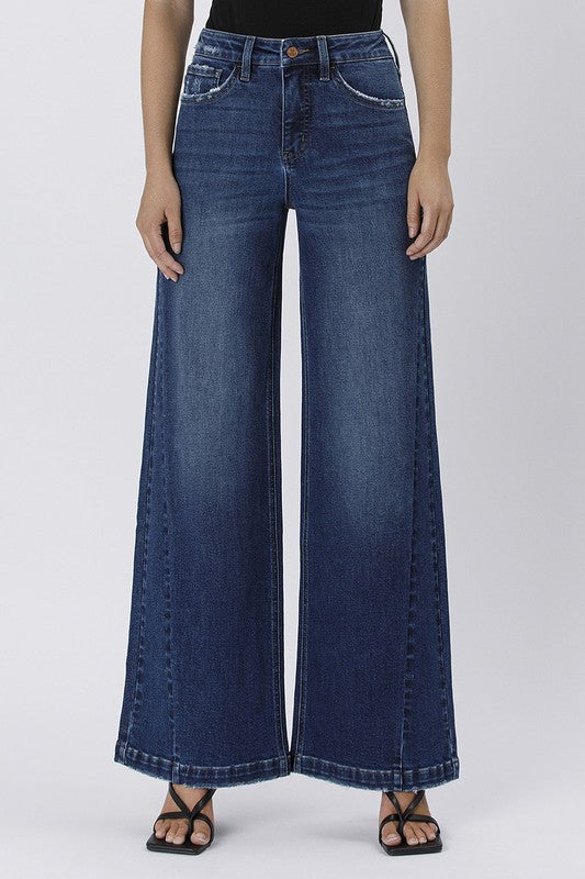 High Rise Tummy Control Wide Leg Jeans Dark Wash