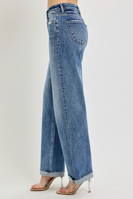 High Rise Baggy Wide Leg Jeans Medium Wash