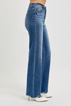  High Rise Raw Hem Wide Leg Jeans Dark Wash