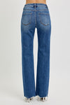  High Rise Raw Hem Wide Leg Jeans Dark Wash