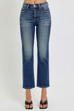 High Rise Crop Straight Leg Jeans Dark Wash