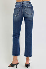 High Rise Crop Straight Leg Jeans Dark Wash