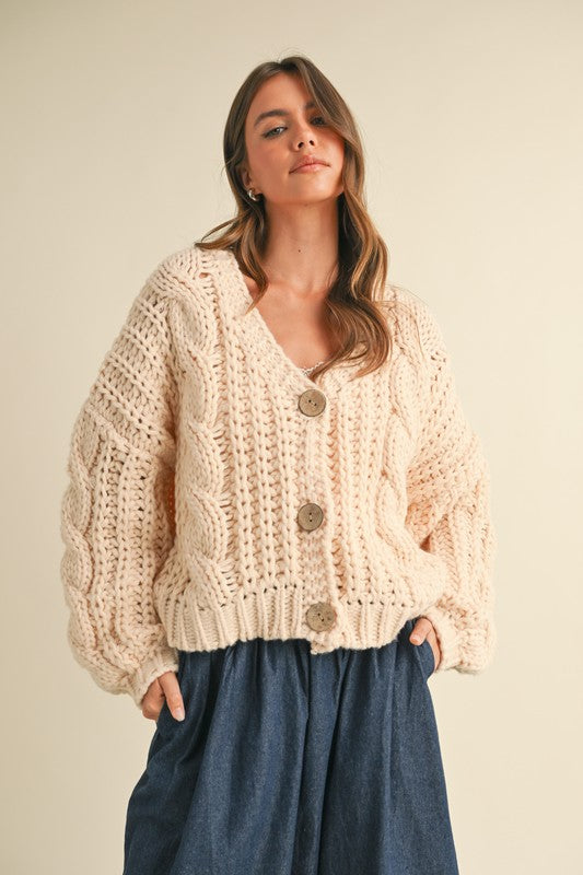 Waitlist 12/4 ♥ Aspen Long Sleeve Chunky Knit Cardigan Taupe