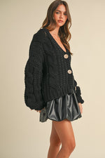  Long Sleeve Chunky Knit Cardigan Black