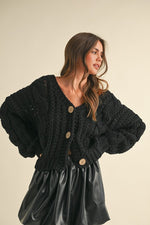  Long Sleeve Chunky Knit Cardigan Black