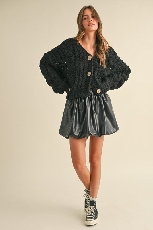  Long Sleeve Chunky Knit Cardigan Black