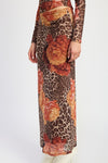 Taryn Off The Shoulder Leopard Floral Print Mesh Top And Maxi Skirt Brown