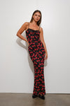 Sleeveless Cherry Print Mesh Maxi Dress Black