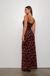 Sleeveless Cherry Print Mesh Maxi Dress Black