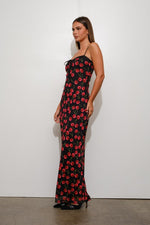 Sleeveless Cherry Print Mesh Maxi Dress Black