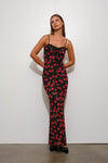 Sleeveless Cherry Print Mesh Maxi Dress Black