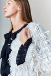 Long Sleeve Bow Tie Fringed Jacket Ivory