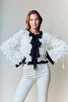 Long Sleeve Bow Tie Fringed Jacket Ivory