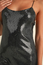 Sleeveless Back Tie Sequin Midi Dress Black