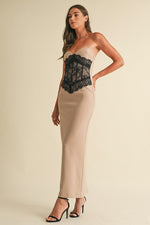 Sleeveless Lace Maxi Dress Beige