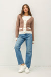 Long Sleeve Button Down Contrast Knit Cardigan Taupe