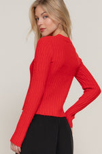 Long Sleeve Ribbed Sweater Top Red