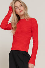 Long Sleeve Ribbed Sweater Top Red