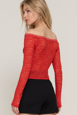  Long Sleeve Off The Shoulder Lace Top Red