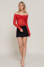  Long Sleeve Off The Shoulder Lace Top Red