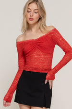  Long Sleeve Off The Shoulder Lace Top Red