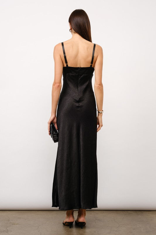 Sleeveless Satin Slip Maxi Dress Black