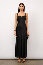 Sleeveless Satin Slip Maxi Dress Black