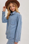 Long Sleeve Button Down Denim Top Light Wash