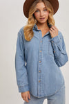 Long Sleeve Button Down Denim Top Light Wash