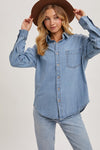 Long Sleeve Button Down Denim Top Light Wash